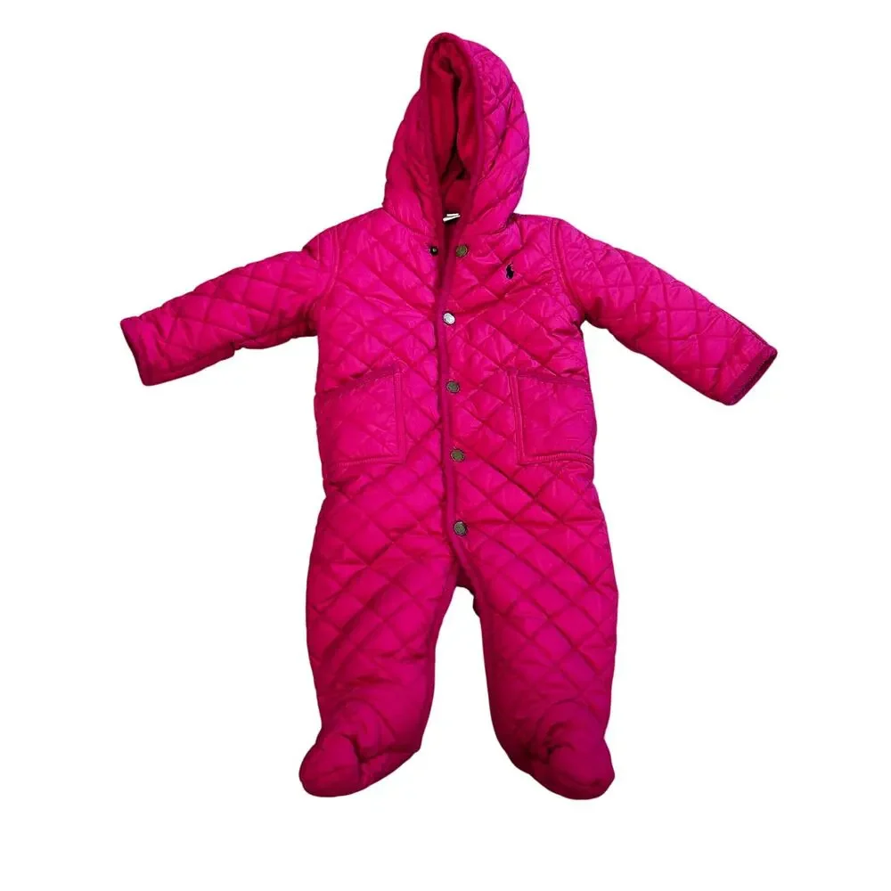 Polo Ralph Lauren Baby Girls Quilted Hooded Bunting Snowsuit Hot Pink Infant